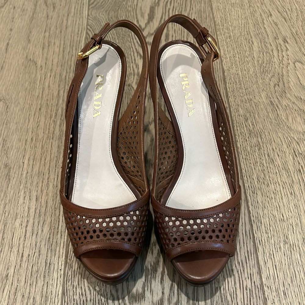 Prada unworn perforated brown platform heels